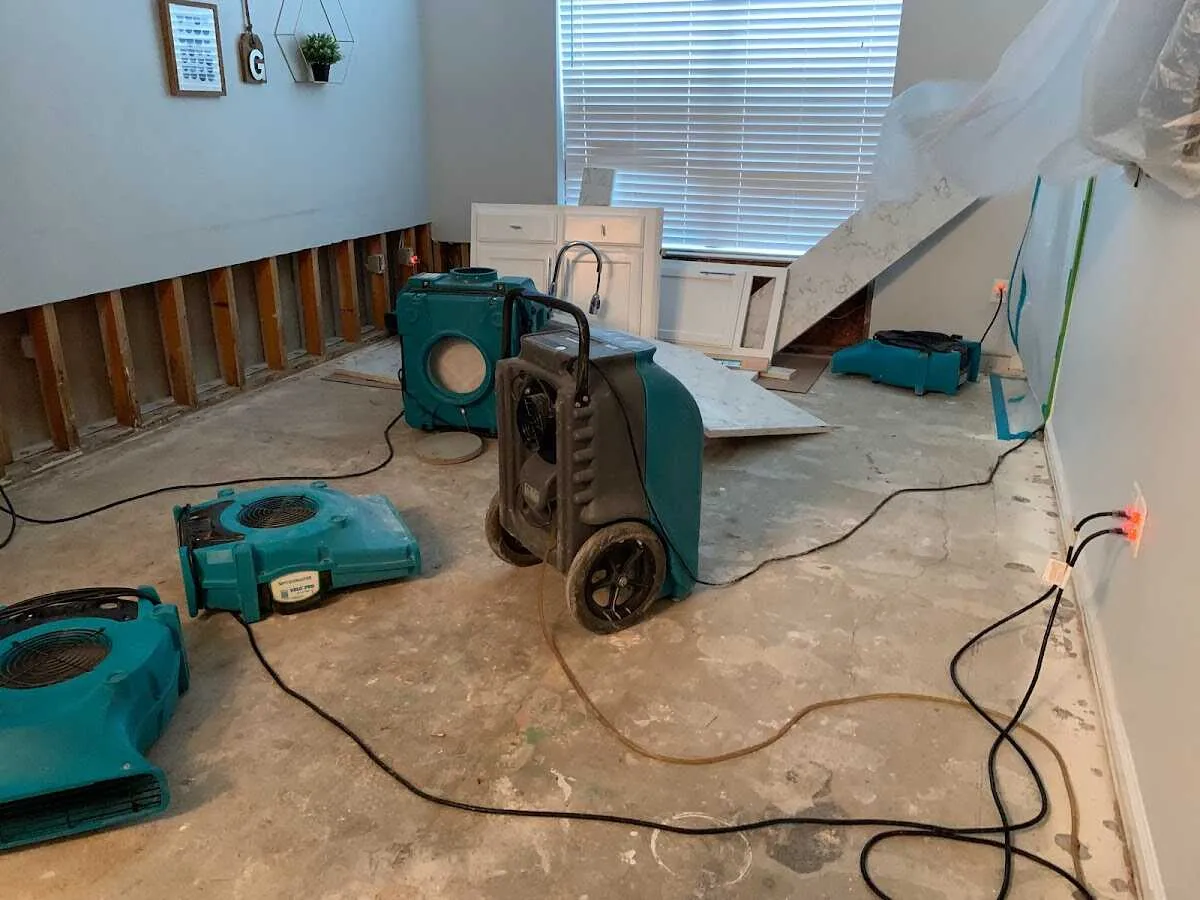 Dehumidifier in flood-cut room for Water Damage Restoration in Poulsbo